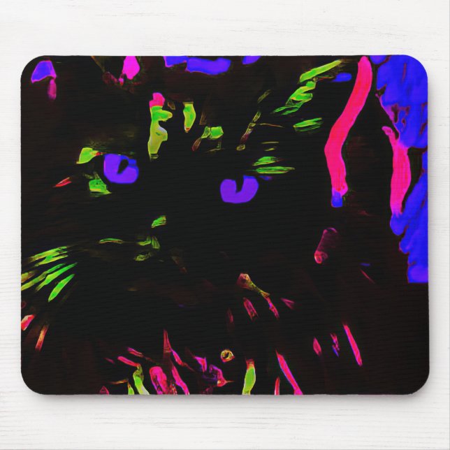 Mousepad Neon Black Cat com olhos brilhantes (Frente)