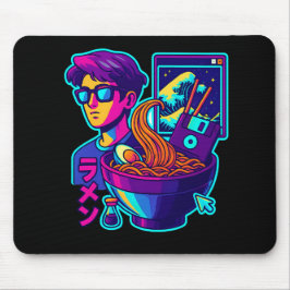 Mousepad Neon Cyber Ramen - Vaporwave - Arte Estética Retro