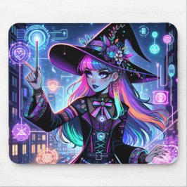 Mousepad Neon Cyberpunk Tech Witch - Futurística Art Design