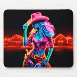 Mousepad Neon fantasiosa vaqueira no rancho brilhante