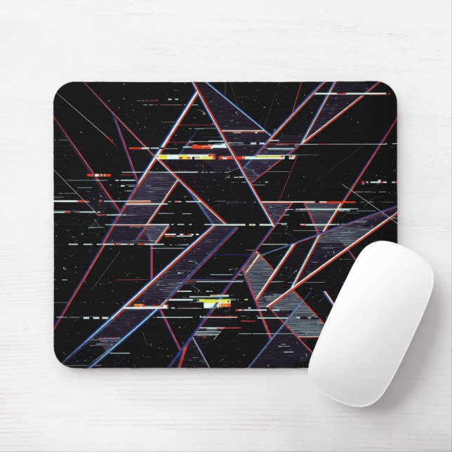 Mousepad Neon Glitchcore Geometric Shapes on Black (Com mouse)