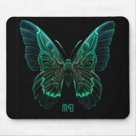 Mousepad Neon Green Luminescent Butterfly Art