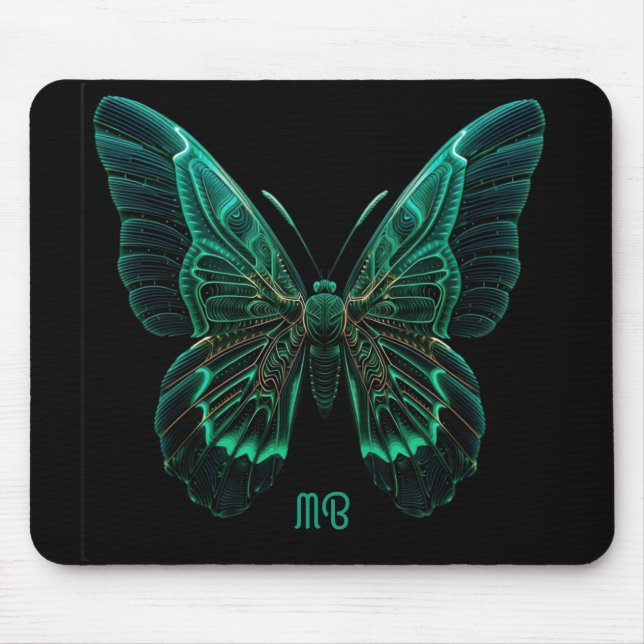 Mousepad Neon Green Luminescent Butterfly Art (Frente)