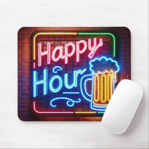 Mousepad Neon Happy Hour Sign on Brick