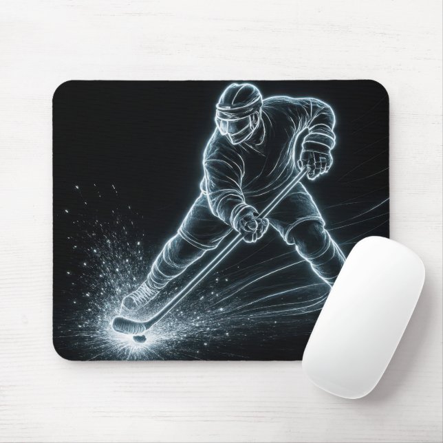 Mousepad Neon Hockey Player On Ice (Com mouse)