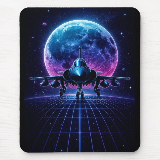 Mousepad Neon Jet Retro Sci-Fi Planet Art (Frente)