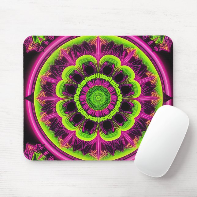 Mousepad Neon Pink E Green Kaleidoscope Design (Com mouse)