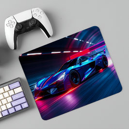 Mousepad Neon Racer: Supercarro Futurístico na Cidade de Cy