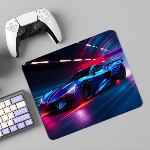 Mousepad Neon Racer: Supercarro Futurístico na Cidade de Cy