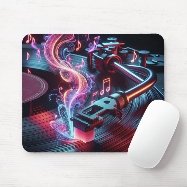 Mousepad Neon Turntable Com Registro De Vinilo (Com mouse)