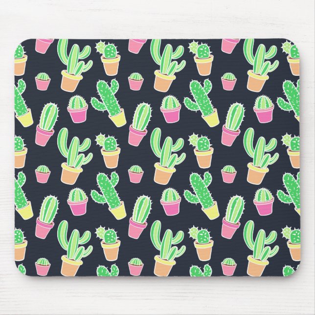 Mousepad Neon Watercolor Cactos em Potes (Frente)