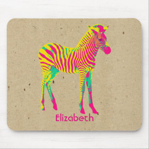 Mousepad Neon Zebra Baby Animal Psicodélico Retro