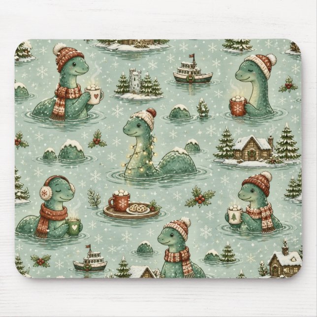 Mousepad Nessie do Natal Monstro do Lago Ness Aconchegante  (Frente)