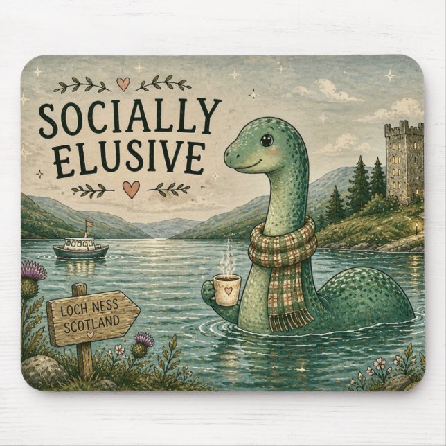 Mousepad Nessie Esquiva Socialmente Críptido Aconchegante L (Frente)