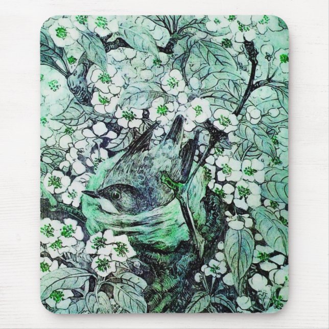 Mousepad NEST DO PÁSSARO, verde branco (Frente)