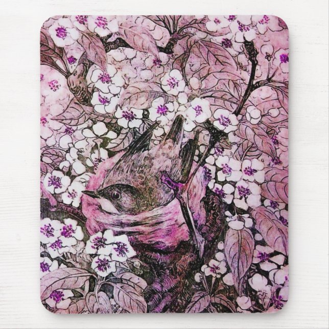 Mousepad NEST DO PÁSSARO, violino rosa branco vermelho (Frente)