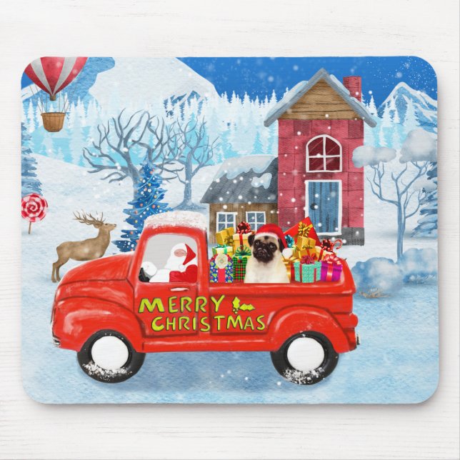 Mousepad Neve de Caminhão de Entrega de Natal de Cachorro (Frente)