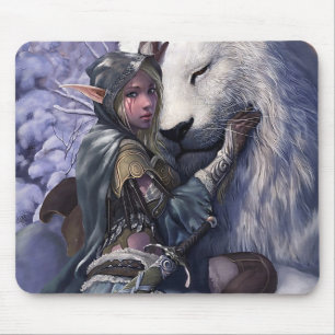 Mousepad Neve+Duende+Menina+com+Leão