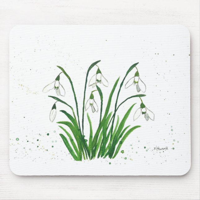 Mousepad Neve flores brancas Primavera Rustic (Frente)