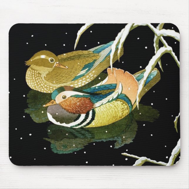 Mousepad Neve japonesa legal da lagoa do preto do pato do (Frente)