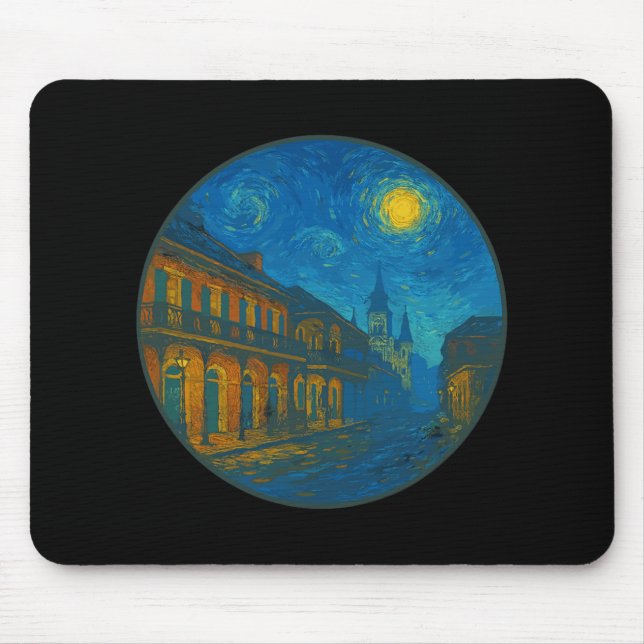 Mousepad New Orleans Louisiana - Van Gogh Starry Night Styl (Frente)