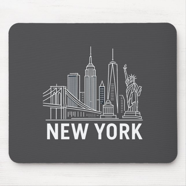 Mousepad New York Skyline With Statue Of Liberty White Line (Frente)