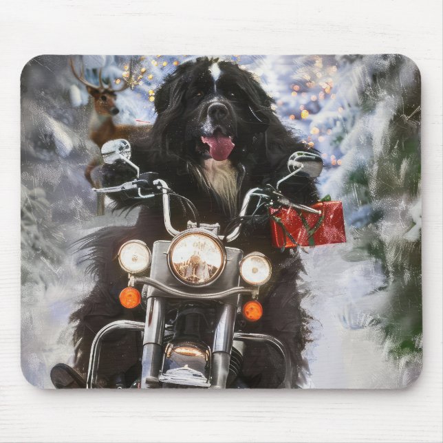 Mousepad Newland Dog Riding Motorcycle Christmas (Frente)