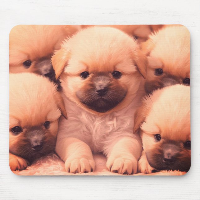 Mousepad Ninhada Fofa de Cachorrinhos no Computador Portáti (Frente)