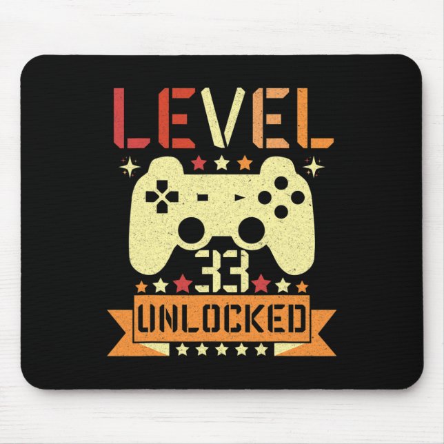 Mousepad Nível 33 Desbloqueado Jogo Vídeo Aniversário de 33 (Frente)
