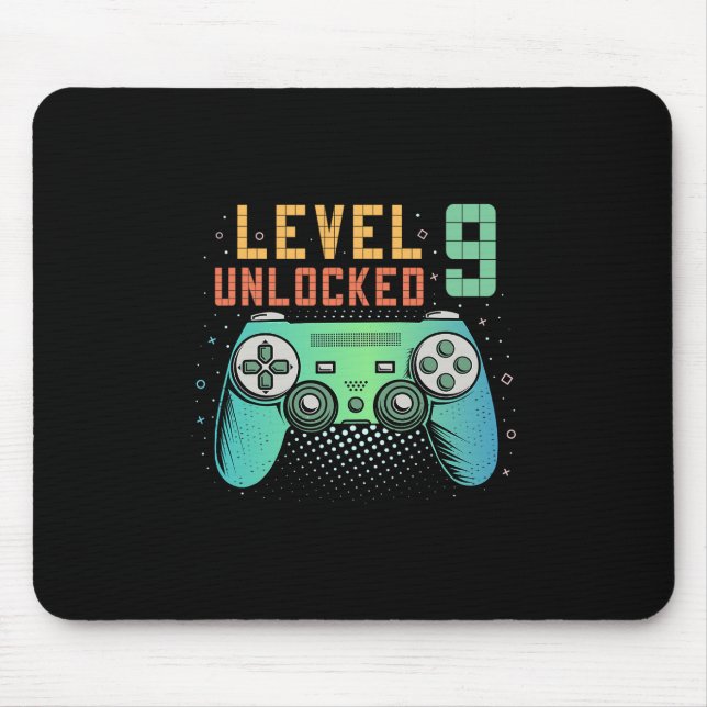 Mousepad Nível 9 Desbloqueado Presentes de Aniversário de 9 (Frente)