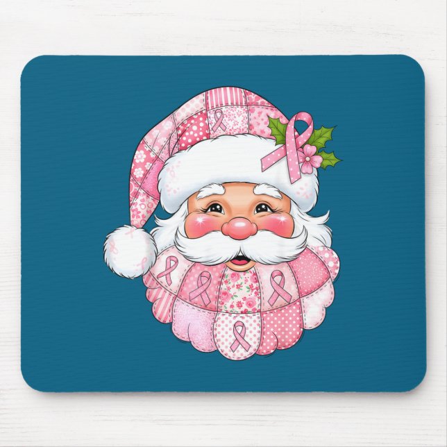Mousepad Nk Patchwork Santa Breast Cancer Awareness Christm (Frente)