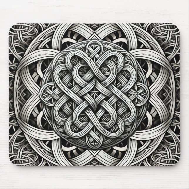 Mousepad Nó celtico detalhado preto e branco 0001 (Frente)