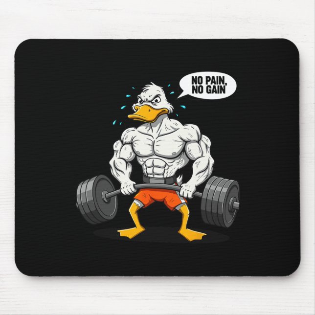 Mousepad No Pain No Gain Funny Duck Weightlifter Joke Gym M (Frente)