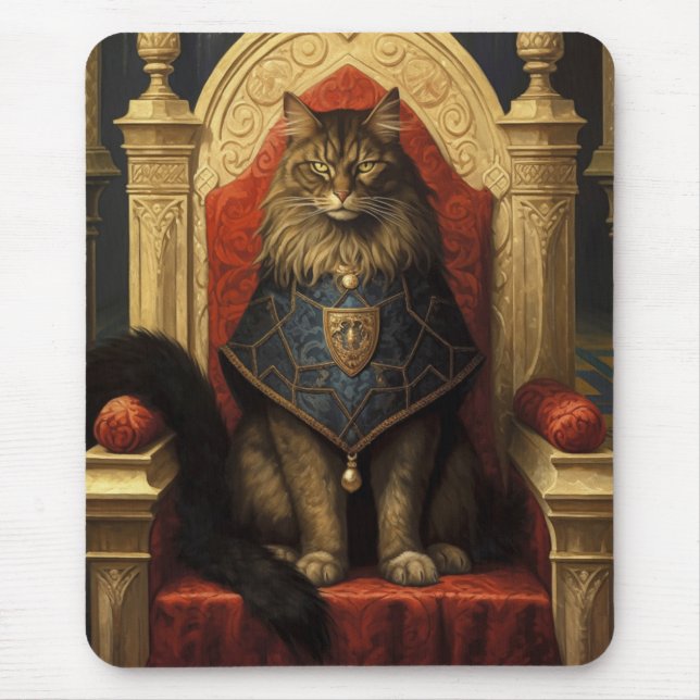 Mousepad Nobre Trono de Gato Maine Coon Impressão de Arte (Frente)