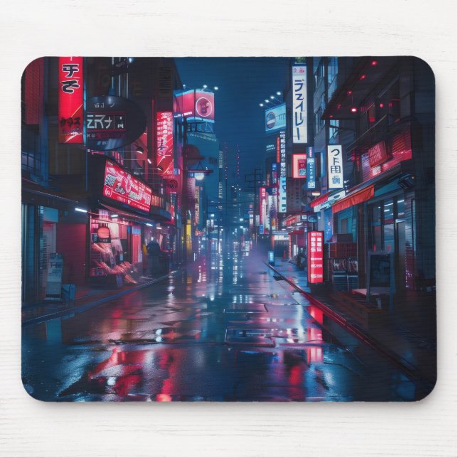 Mousepad Noite de Cidade de Cyberpunk Asiática (Frente)