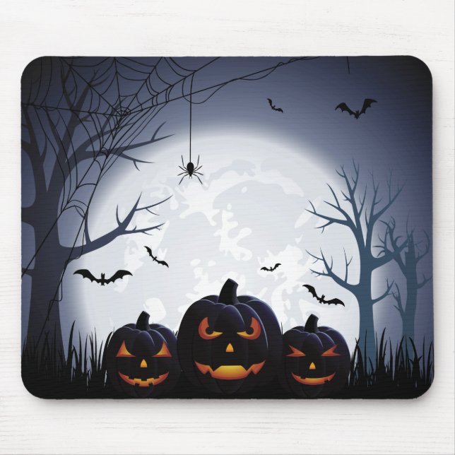 Mousepad Noite de Halloween com Pumpkins e Bats Voadores (Frente)