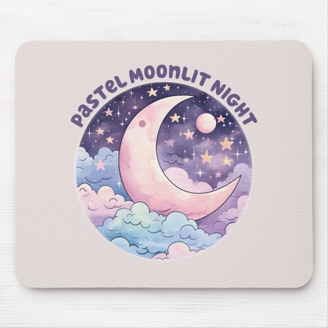 Mousepad Noite de Moonlit Pastel - Lua do Crescente Sonhado (Frente)