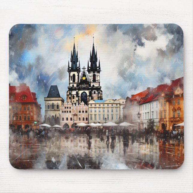 Mousepad Noite de Praga na República Tcheca  (Frente)
