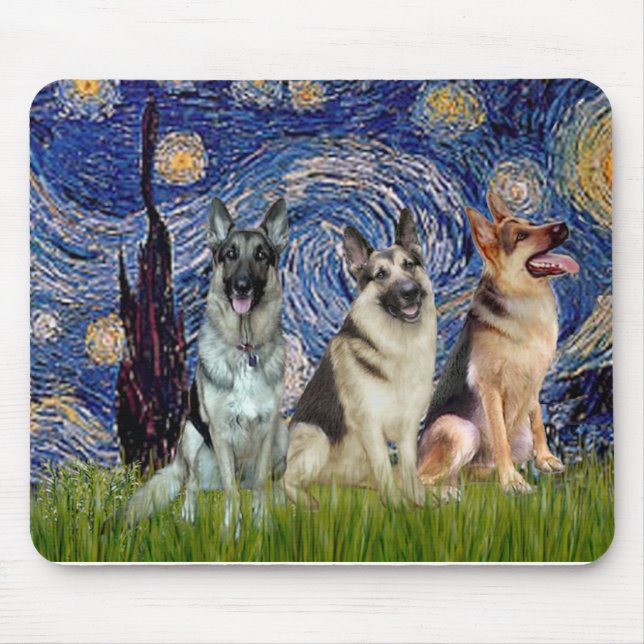 Mousepad Noite Estrelada - 3 Pastores Alemães (Frente)