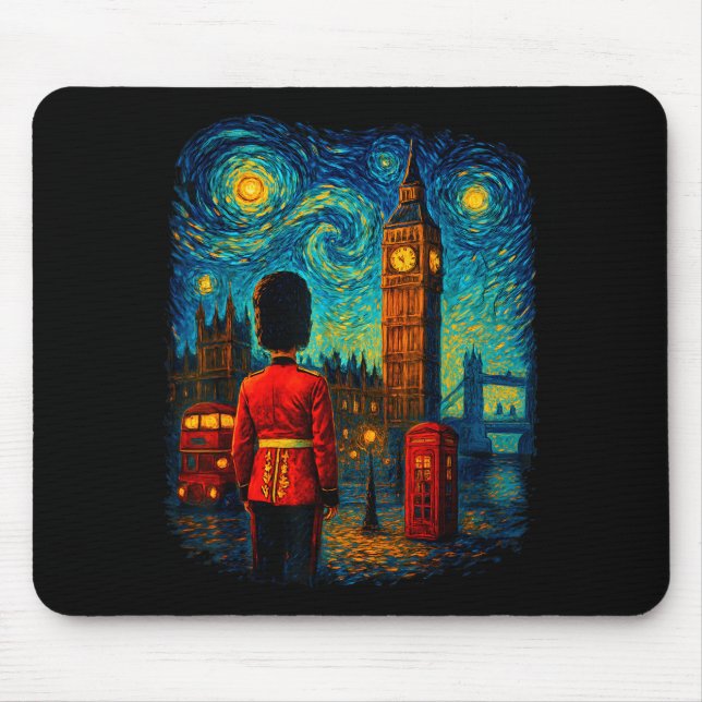 Mousepad Noite Estrelada Caixa Telefônica Vermelha Londres  (Frente)