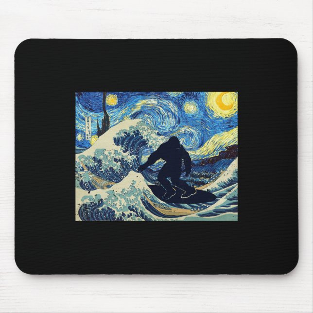 Mousepad Noite Estrelada do Pé Grande Surfando a Grande Ond (Frente)