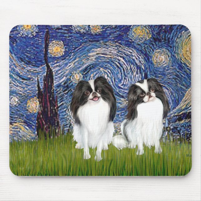 Mousepad Noite Estrelada - Dois Chins Japoneses (PB) (Frente)
