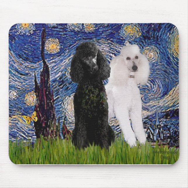 Mousepad Noite Estrelada - Dois Poodles Padrão (Frente)