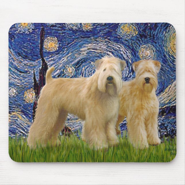 Mousepad Noite Estrelada - Dois Wheaten Terriers (2º) (Frente)