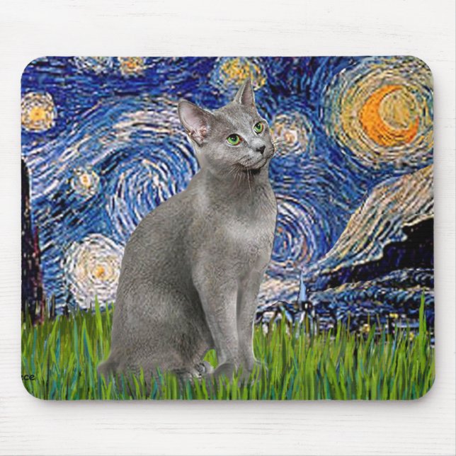Mousepad Noite Estrelada - gato Azul Russo (Frente)