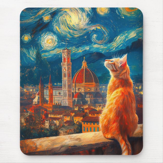 Mousepad Noite Estrelada Sobre Florença | Arte de Gato Geng (Frente)