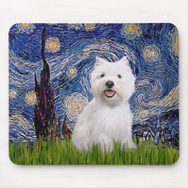 Mousepad Noite Estrelada - Westie 2 (Frente)