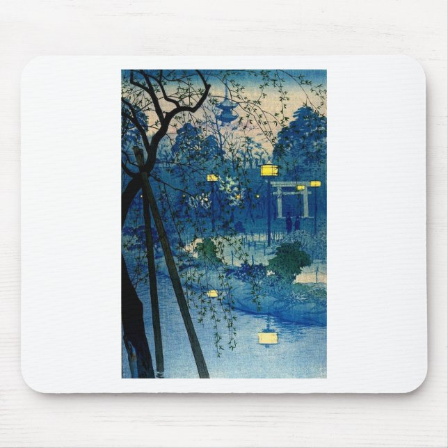 Mousepad Noite japonesa do vintage no azul (Frente)