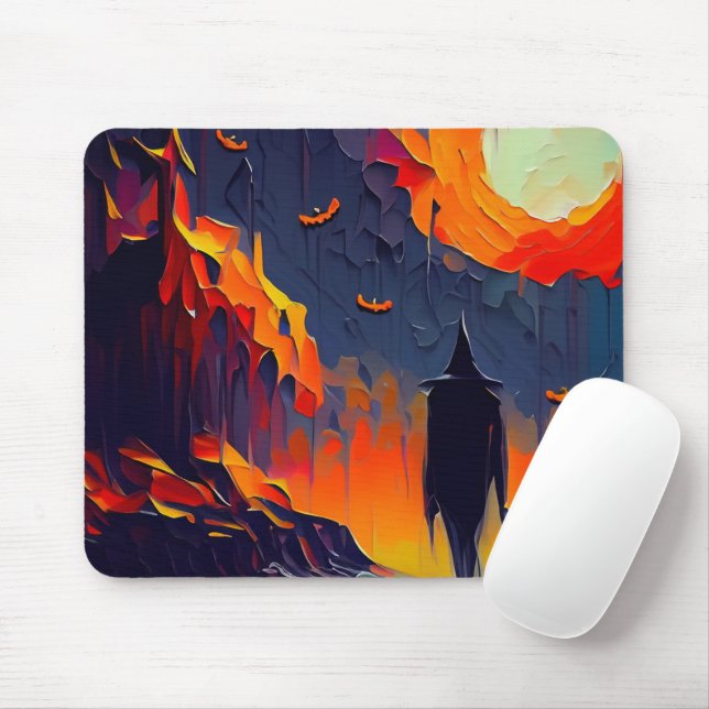 Mousepad Noite Moderna de Halloween Abstrato (Com mouse)