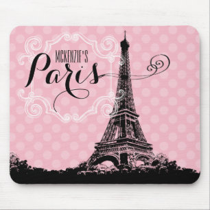Mousepad Nome Adicione da Torre Eiffel Paris na moda cor-de